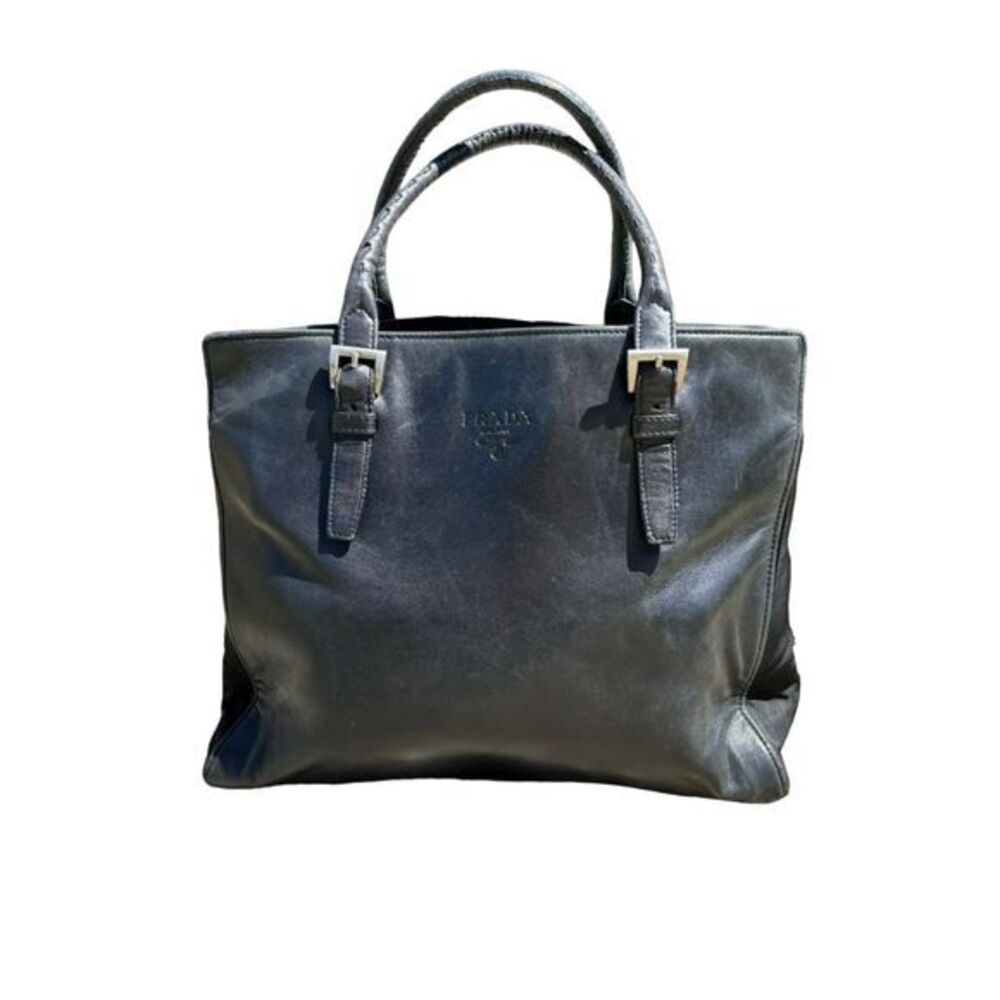 Prada Vintage Luxury Black Leather Square Shoulder Bag